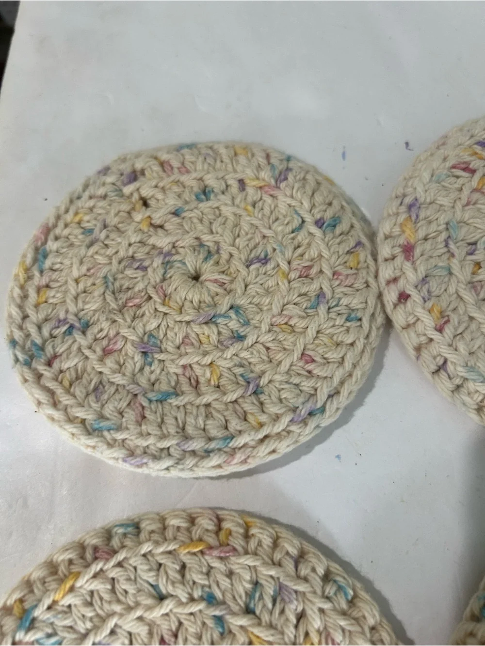 Vintage Handmade Crochet Coaster Set Of 4 Ivory Cream  4.5 Inch Grannycore